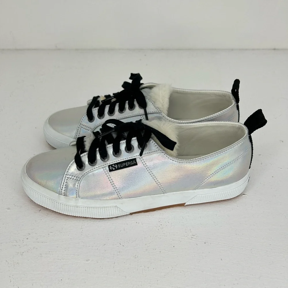 Superga x‎ Jocelyn Furry Tongue Silver Iridescent Sneakers Women 9.5 Men 8 EU 41